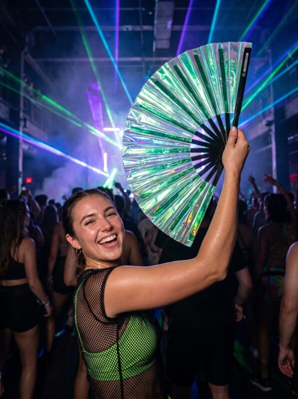 Festival Fan, holografisch groen, iriserend rave-accessoire