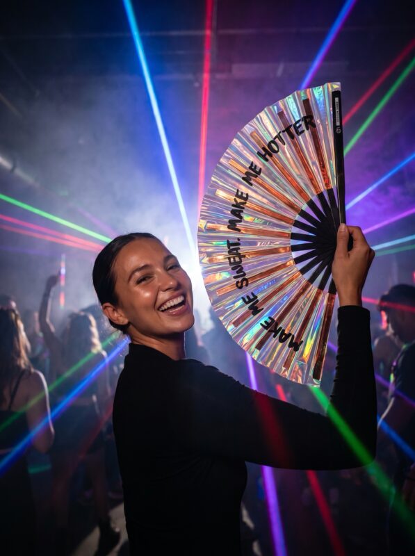 Festival Fan „MAKE ME SWEAT” holografisch rosé goud, Rave