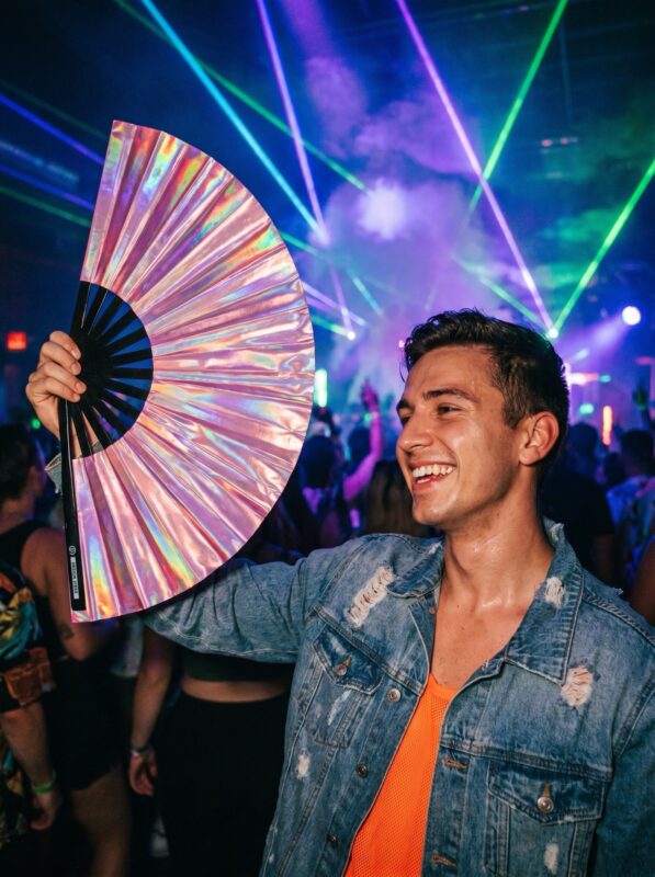 Festival Fan, holografisch roze, iriserend Pride-accessoire